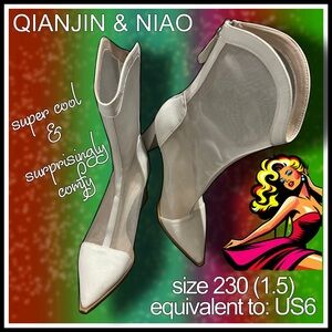 QIANJIN & NIAO white high heel see thru BOOTS size 230 (us 6)